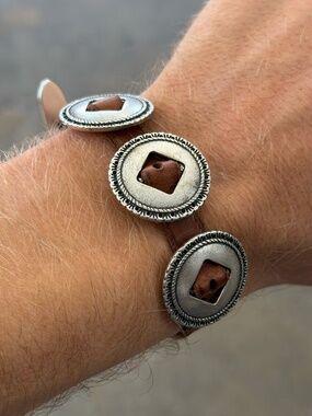 Campomaggi Leather Embellished Bracelet in Cognac
